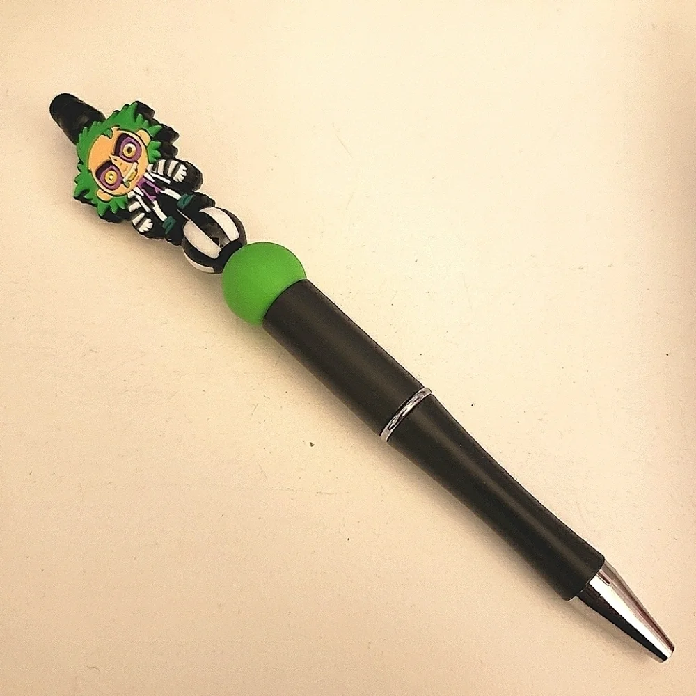 Handmade Beetlejuice Beaded Silicone Focal Bead Pen